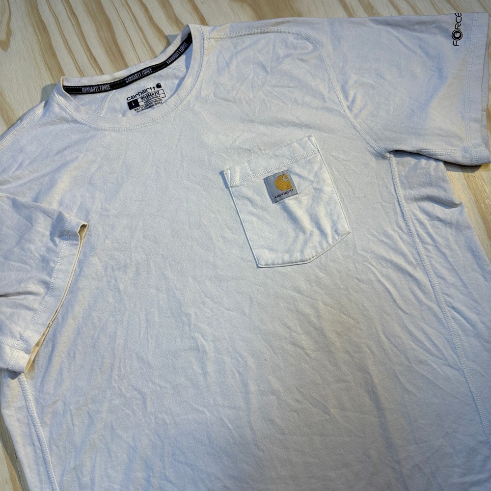 Carhartt Force Mens Large White Relaxed Fit Short Sleeve Pocket T-Shirt L